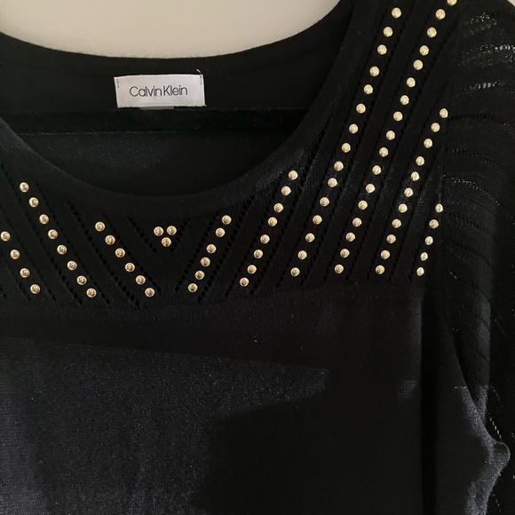 Calvin Klein Black Sweater Dress with Gold Stud Accents - Picture 5 of 6